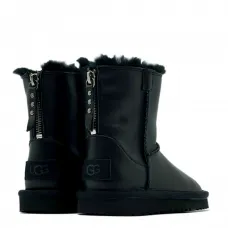UGG Kids Classic Short Zip Leather Black